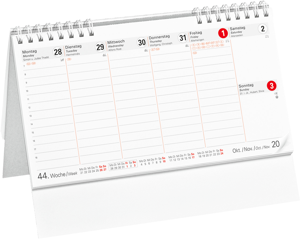 Nachhaltiger Tischkalender 2026 mit österreichischem Kalendarium und ÖkoFix-Bindung