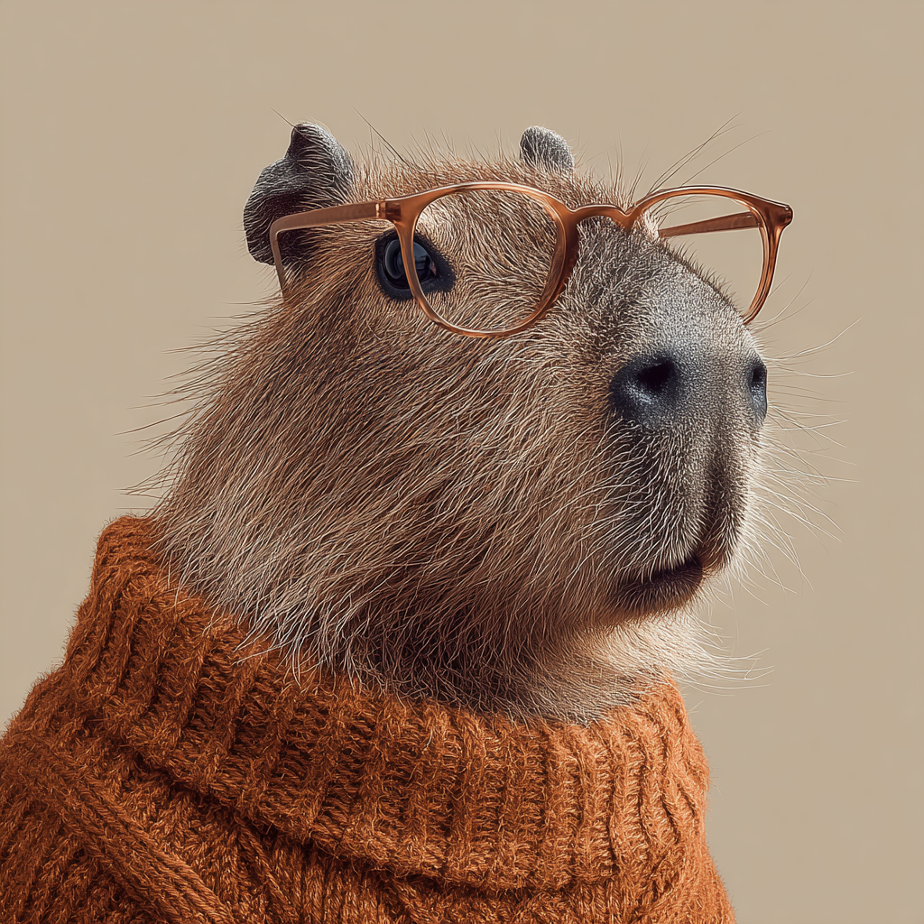Capybara mit Brille und Rollkragenpullover